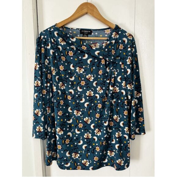 Liz Claiborne Petite XXL Floral Blouse 3/4 Slvs Liquid Knit - Picture 4 of 10
